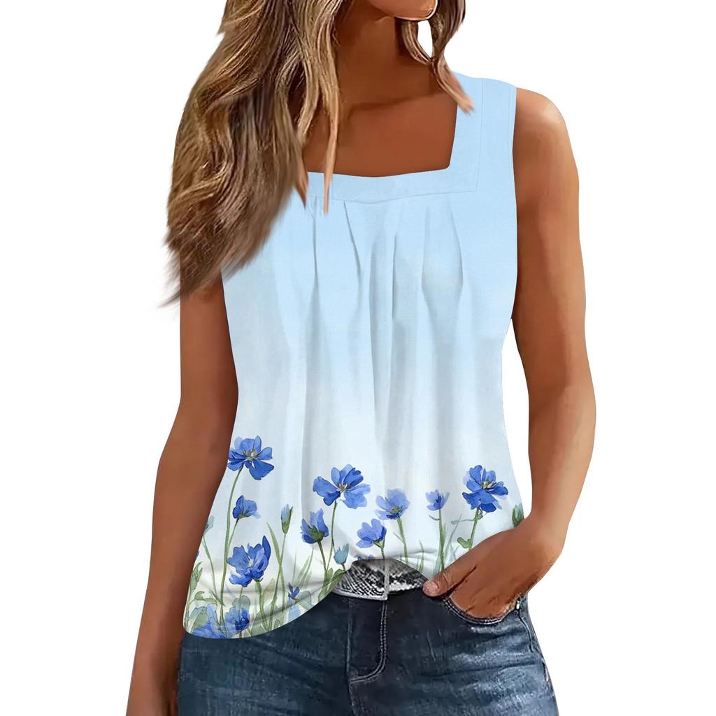 Ärmelloses T-Shirt mit plissiertem, quadratischem Kragen für Damen