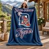Detroit Tigers Custom Name Flannel Blanket Personalized Soft Warm Plush Throw Blanket Customized Gift for Family Friends