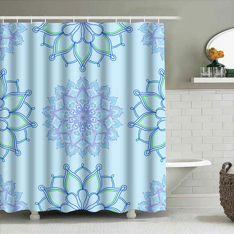 Beautiful Blue Mandala Shower Curtain Set for Bathroom Decor Waterproof Fabric with Hook Rings Perfect Gift Idea