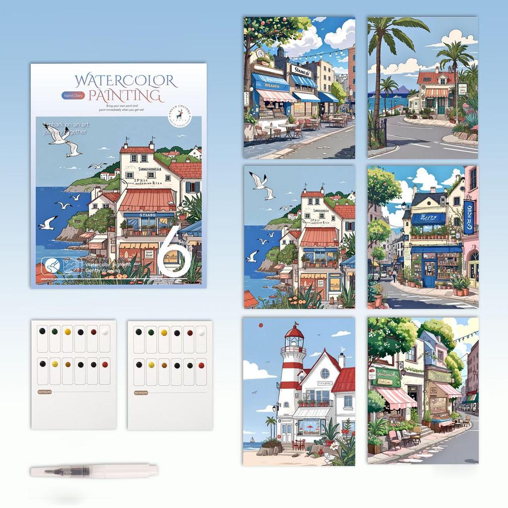 Watercolor Paint Set 12 Colors Beginner Portable Workbook With Pen Watercolor Painting Pen For Home Studio School College Travel
