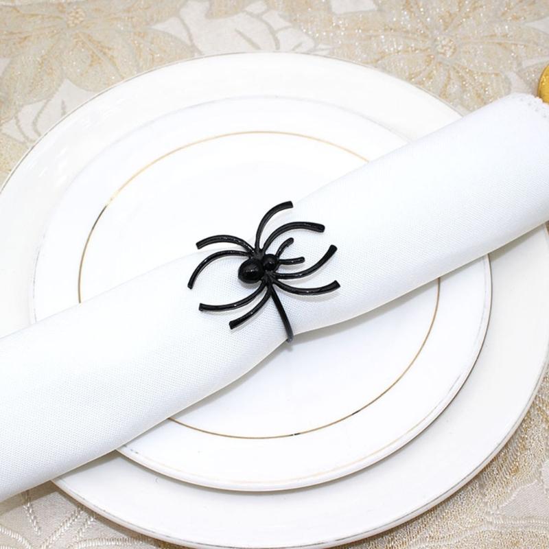 Pack of 6 Elegant Spiders Designs Napkin Rings Holders Halloween Kitchen Decoration With Rustproof Metal Finish