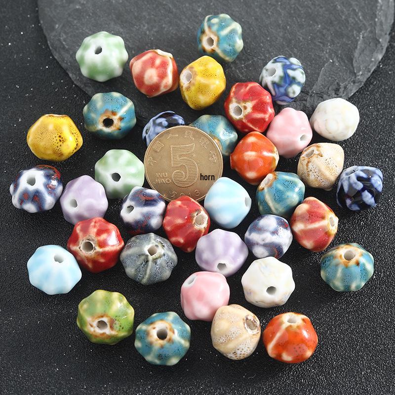Retro Colored Irregular Ceramic Rhombus Beads for Bracelets