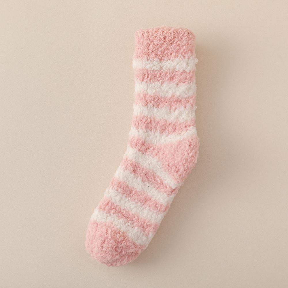 

Полосатые носки из кораллового флиса для женщин – Толстые теплые носки для сна на осень и зиму, Уютные домашние тапочки для помещения 1 pair розовый