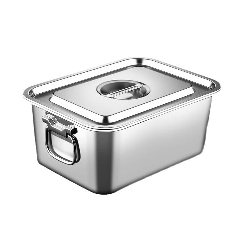 Large Rectangular Stainless Steel Serving Basin with Lid and Handle
