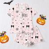 Women's Halloween Pajama Set Short Sleeve Button Down Shirt and Shorts 2-Piece Sleepwear