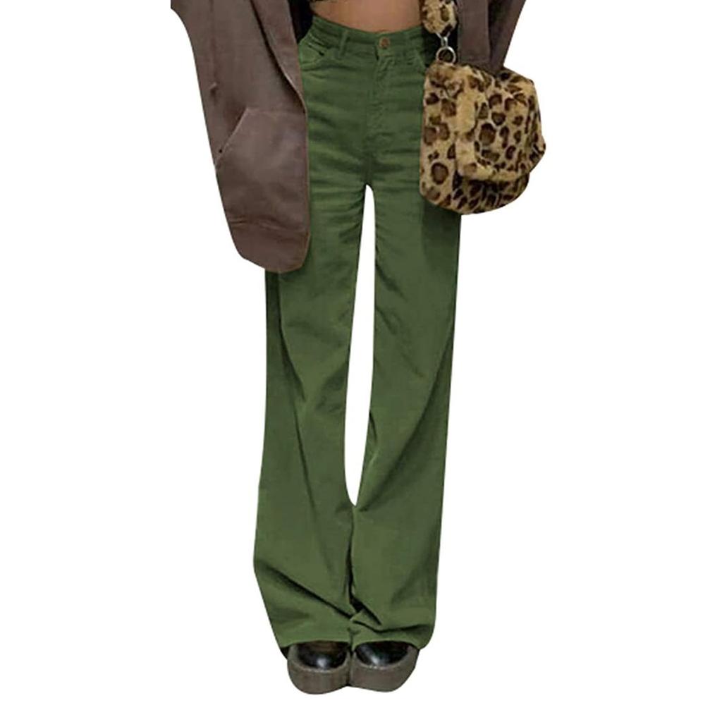 Ladies' Fashionable Color Straight Leg Pants With High Waist Drawstring Pockets And Elastic Waist Casual Pants