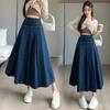 Chic Pleated Jeans Skirts Spring Autumn High Waist Long Washing Ladies Straight Women  Loose Denim Midi Skirts