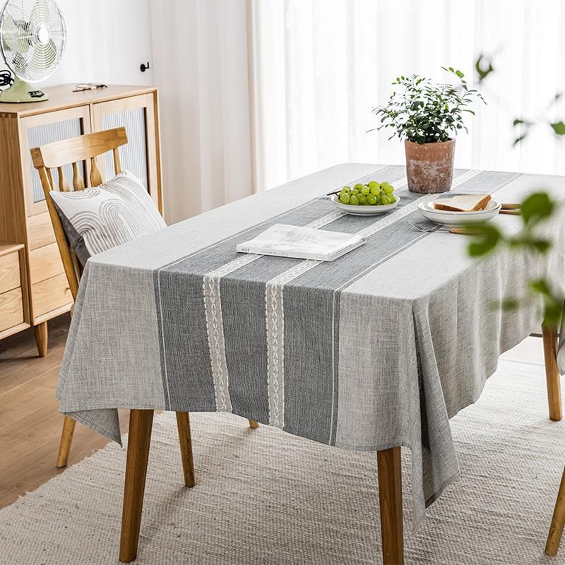 Waterproof Cotton Tablecloth With Tassel Trim Modern Minimalist Rectangle Dining Table Cover Home Cafe Market