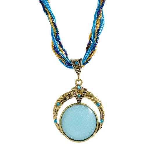 Round Unique Carved Bohemian Vintage Necklace Lady Multilayer Beads Chain Pendant Necklace