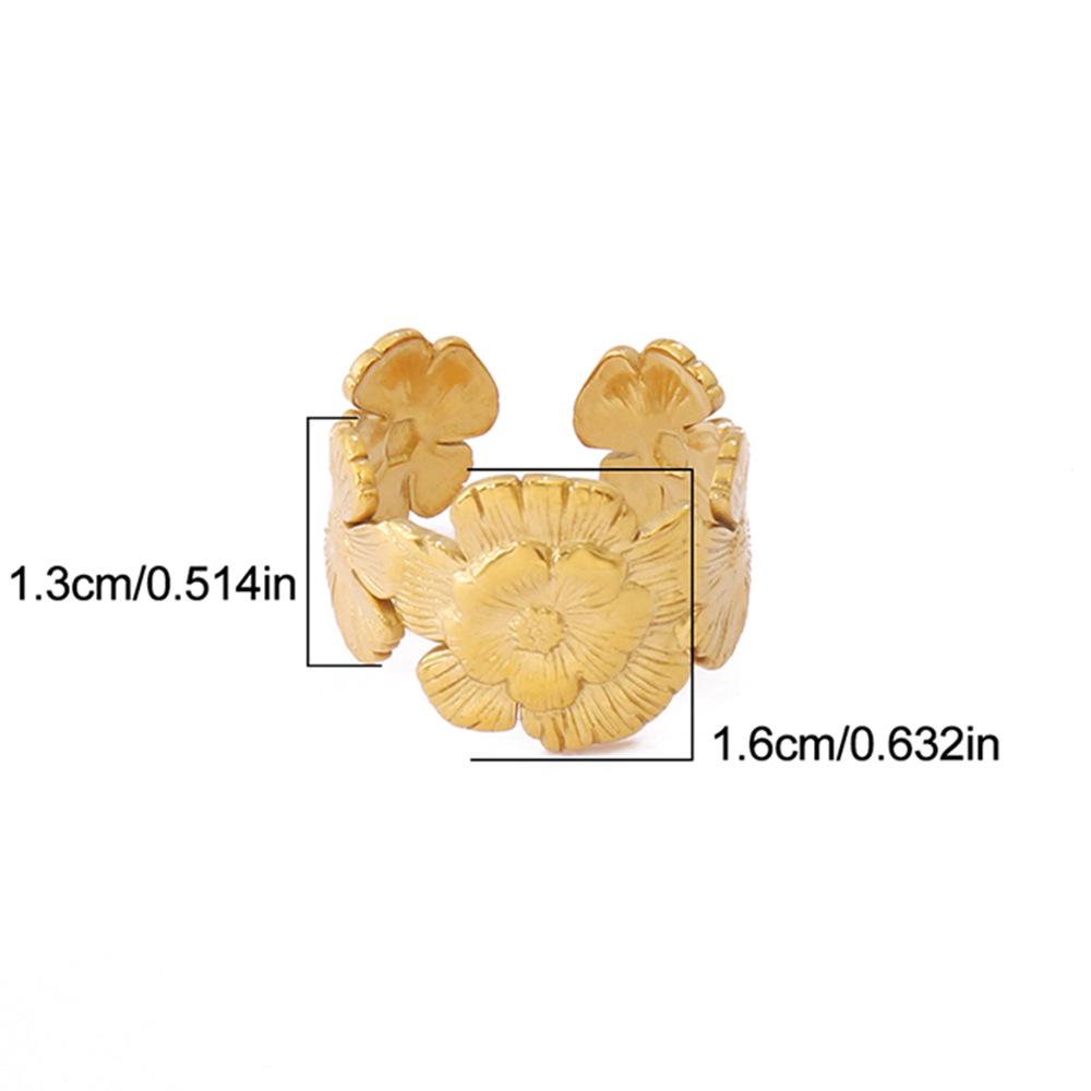 European & American Design Stainless Steel Flower Open Ring - Gold Flower Accessories for Women
