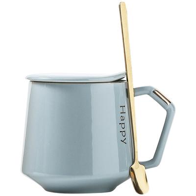 Creative Coffee Cup With Lid Spoon Laser Engraved Ceramic Cup Water Cup