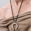 Industrial Chic Horseshoe Pendant Necklace with Black Wax Cord - Unique, Fashionable & Versatile Sweater Chain