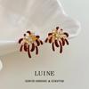 Bright fireworks slightly inlaid zircon enamel drop glaze burgundy s needle earrings 