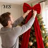 Winter Wedding Celebration Decor Large Velvet Christmas Tree Topper Bow, Giant Bow with Long Red Bows for Fireplace Streamers Room Wall Backdrop,
