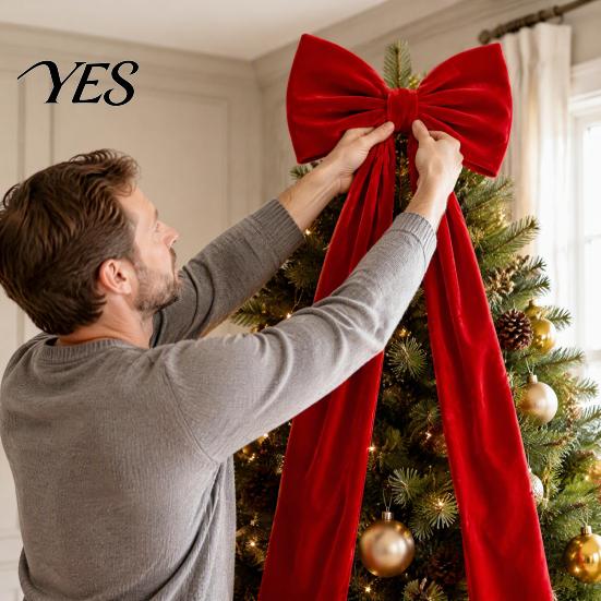 Winter Wedding Celebration Decor Large Velvet Christmas Tree Topper Bow, Giant Bow with Long Red Bows for Fireplace Streamers Room Wall Backdrop,