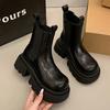 Dicke Plateauschuhe kurze Stiefel für Damen 2026 neuer Herbst und Winter mit Plüsch-Schornsteinstiefeln Britischer Stil kurze Stiefel