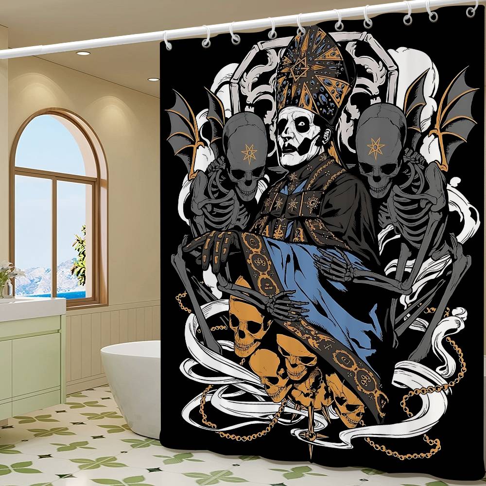 G-Ghost Band Pattern Bathroom Shower Curtain Bathroom Partition Curtain Light Opaque Waterproof Material Bathroom