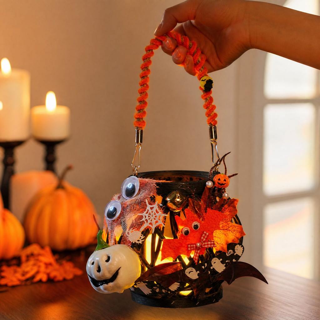 Halloween Pumpkin Handwoven with Carry Handle for Party Home Decor