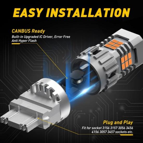 4PC  3157 4157 LED Amber Yellow Turn Signal Corner Light Bulb CANBUS EOA