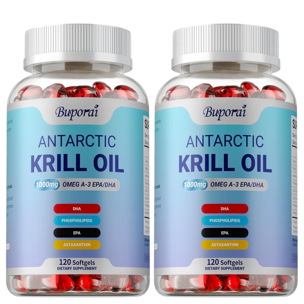 Antarktische Krillöl-Kapseln, reich an Omega-3, DHA, EPA, hohe Reinheit 1000 mg, Phospholipiden und Astaxanthin, für die Gelenkgesundheit, für Erwachsene geeignet.