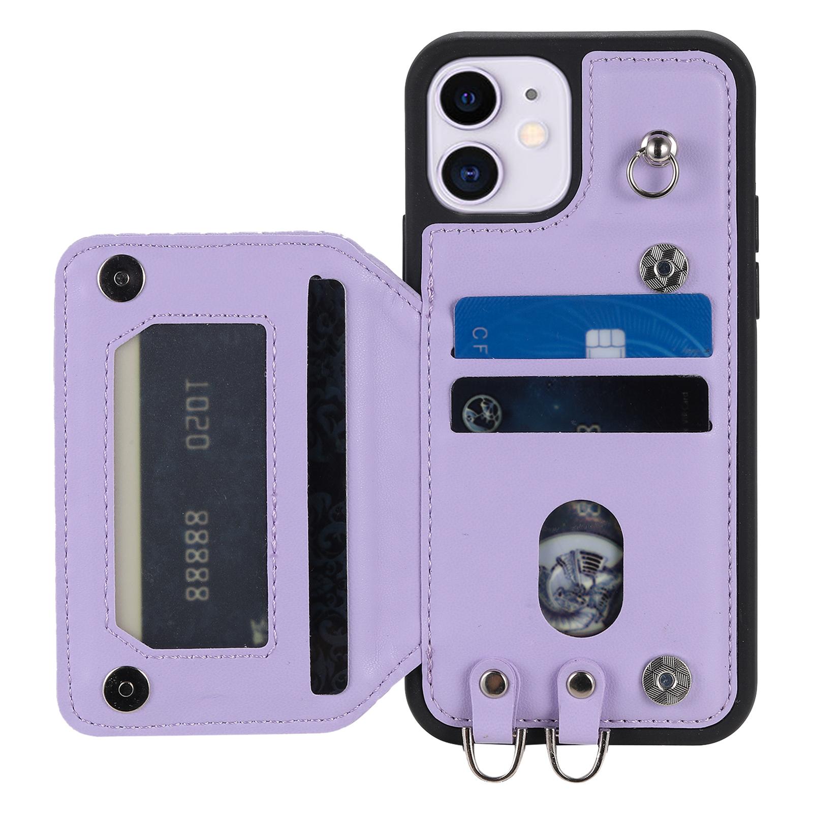 

Style 008 Shockproof Case for iPhone 11 RFID Blocking Anti-Drop PU+TPU Phone Cover with Straps Purple