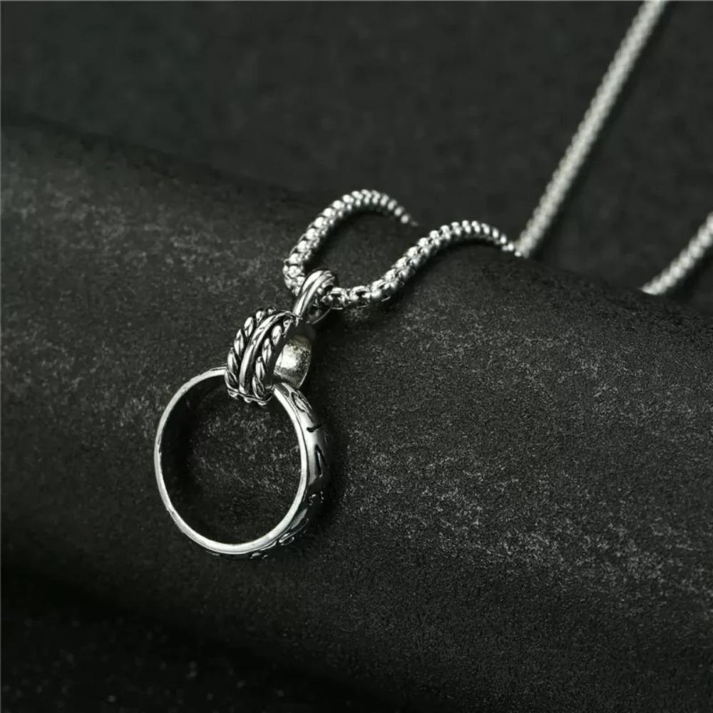 New Carved Double-ring Pendant Stainless Steel Necklace Ring Street Retro Personality Party Necklace Unisex