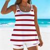 Women's Swimwear Tankini 2 Piece Swimsuit Striped Grid Pattern Vacation Bathing Suits