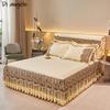 1PC 180x200cm Farai Velvet Thickened Quilting Bed Skirt Embroidery Cotton Bedspread Pillowcase Mattress Cover King Queen #/L