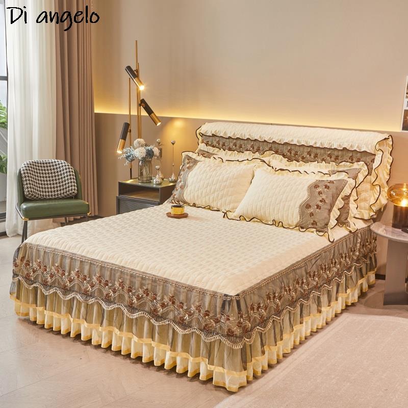 1PC 180x200cm Farai Velvet Thickened Quilting Bed Skirt Embroidery Cotton Bedspread Pillowcase Mattress Cover King Queen #/L