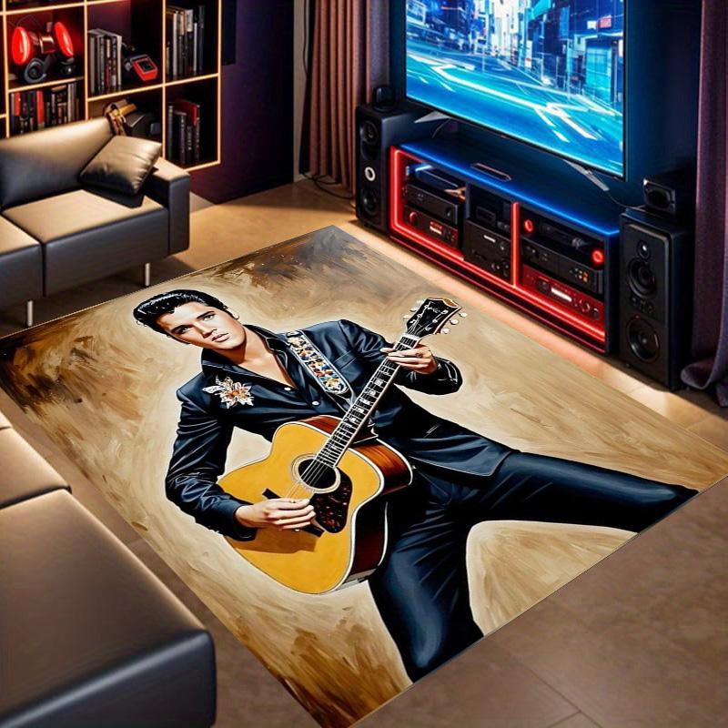 Elvis Presley Chitarra Musica Ritratto Tappeto Area di Stampa Tappetino Rettangolare Antiscivolo Decorazione per Fan di Musica Gaming Soggiorno Camera da Letto