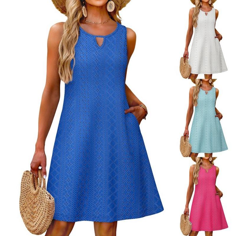 Women's Spring/summer V-neck Cuffless Bag Beach Smock Dress