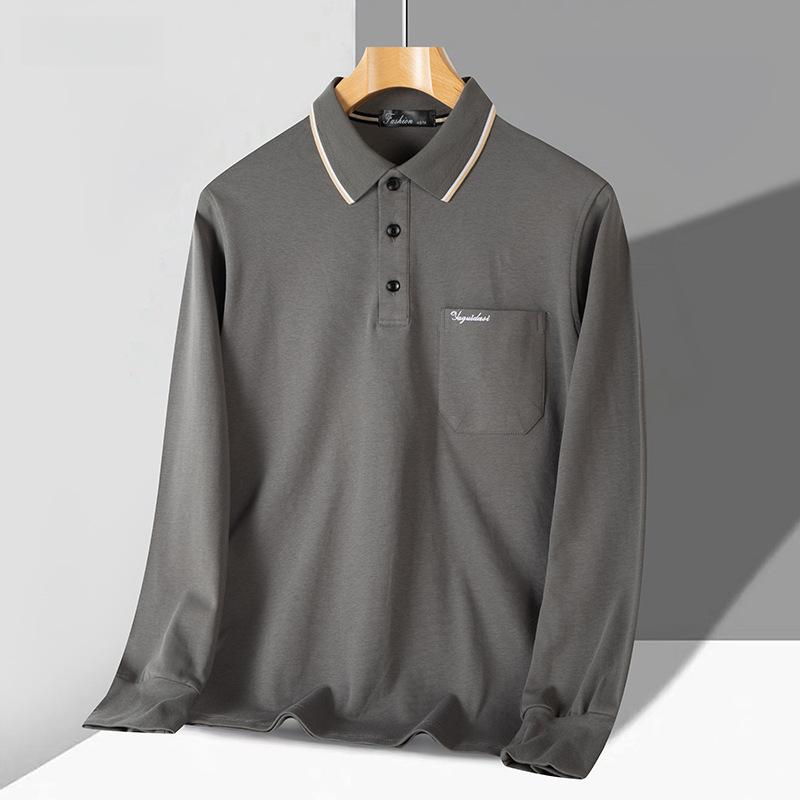 Dad Spring Jacket Middle-Aged And Elderly Men Long-Sleeve Polo Shirt 100% Cotton Base Shirt Grandpa Spring And Autumn T-Shirt