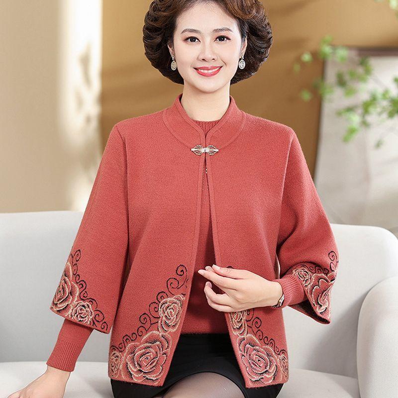 2PCS Knitted Tops Autumn/Winter Women Printed Cardigan Pullover Sweater Two-piece Plus Size Open-front Knitted Cardigan Comfortable Sweater Outfits