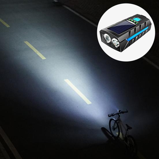 1 Set Bicycle Double Light Waterproof Loud Speakers High Brightness 3 Modes Light Illumination Dual Light Solar Charging Strong Light for Outdoor