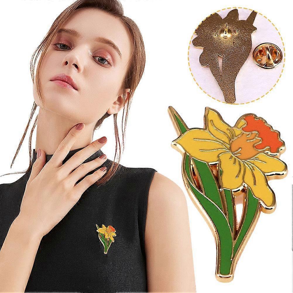 Enamel Pin Badge for Women Men, Daffodil Flower Brooch Pin 4cm
