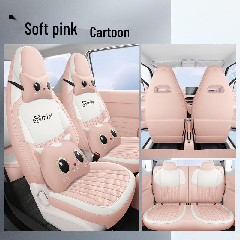 Panda Mini Cartoon Leather Car Seat Cover - Full Surround, Fits 23 Models, Cute Design