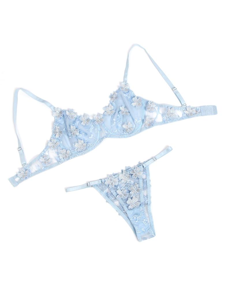 Sexy Bra Top and Bottom Bra and Extreme Floral Embroidery Large Cute Bra [ohyeah] Set, Lingerie, Set, See-through Panties, [M-5XL] Size, See-through