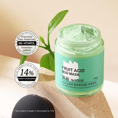 Máscara Facial de Argila Kaolin com Ácido de Frutas Tratamento de Acne Reduz Poros Máscara de Lama Facial Remove Cravos Limpeza Profunda Hidratante Controle de Oleosidade Facial