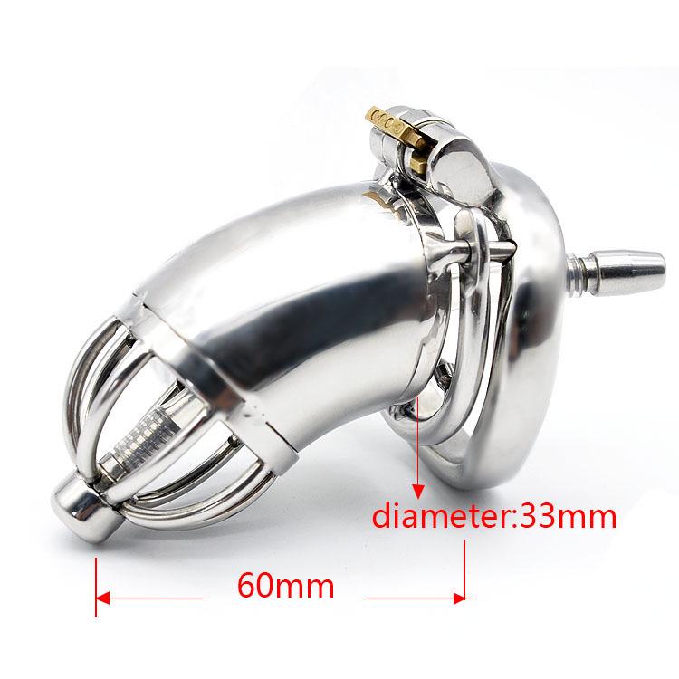 Caged Bird Stainless Steel Chastity Device with Guide Tube and Curved Ring A278-2