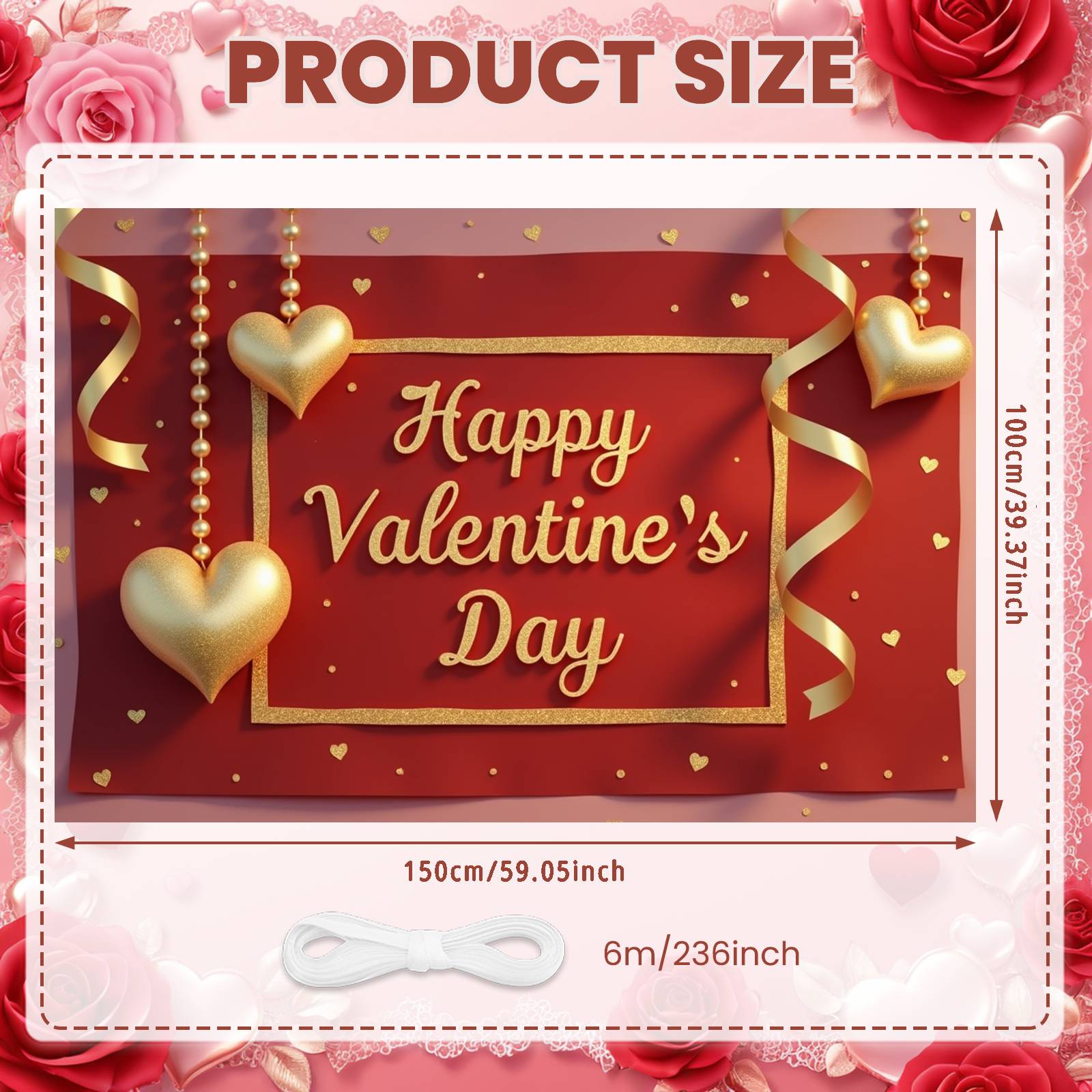 

Love Banner Golden Beaded Strands Love Backdrop Valentine s Day Banner Glitter Frame Romantic Display For Indoor Decorations