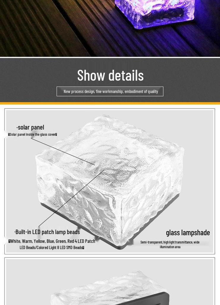 Outdoor Solar Ice Brick 4-LED Lamp for Courtyard and Landscape Pathways