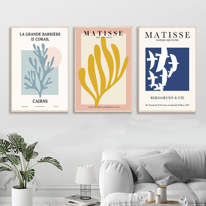 Abstract Matisse Poster Colourful Boho Flower Leaves Canvas Painting Henri Coral Wall Art Prints Living Room Home Decoration