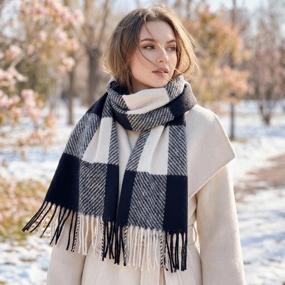 Fringed Plaid Shawl Checkered Wrap Scarf Ladies Faux Cashmere Scarf Party