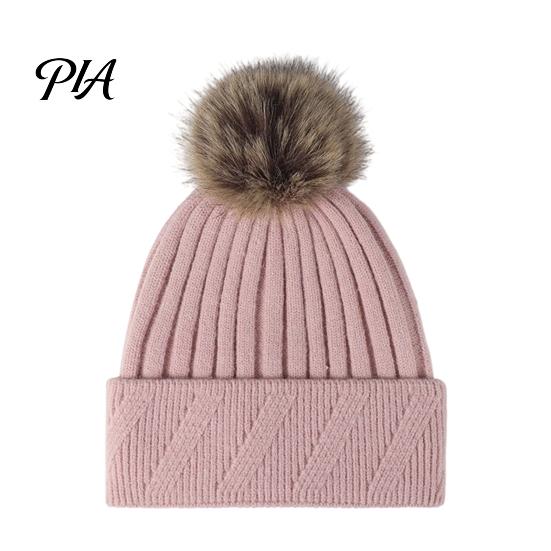 Cozy Knit Hats for Ponytails Winter Knitted Hat Women, Cold Weather Fleece Lined with Pom Fashion Beanies Pom, Chunky Snow Hat, Soft Ribbed