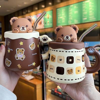 Keramiktasse Souvenirbecher mit Deckel Löffel Kreativ Niedlich Hochwertig Paar Kaffee Wasser Tasse