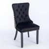 Dining Chairs Set of 2, Hand-Tufted Velvet, Back with Gold Thread Geometric Pattern, Nail Head Trim & Metal Pull Ring, Solid Wood Legs,DE2201BK