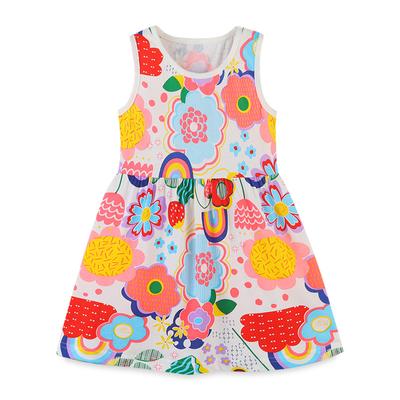 Children's Skirt Knitted Cotton New Girls Dress Vest Round Neck Cartoon Printed Princess Dress Bubble Sleeves