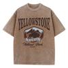 Camisetas de algodón lavadas para mujer, All-Math, cuello redondo, manga corta desgastada, estampado "El bisonte del parque Yellowstone", ropa de verano