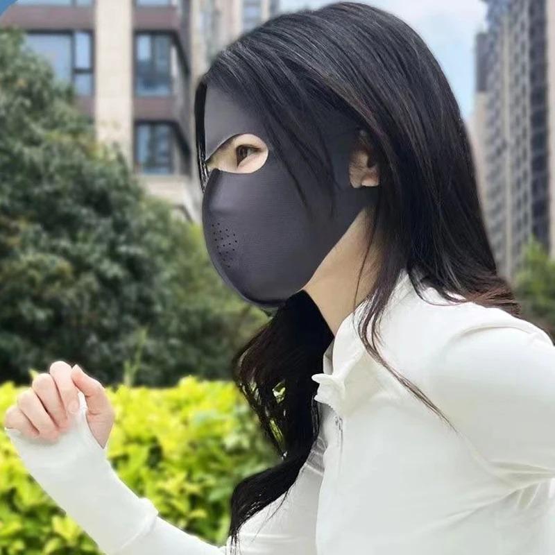 Dünne Kühlende Gesichtsmaske Damen Atmungsaktiv Sonnenschutz UV-Schutz Radfahren Vollgesichtsmaske Sommer Eis Seide Outdoor Strand Sonnenschutz