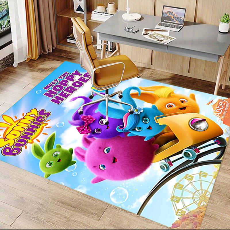 Hoppy Bunnies Adventure Carpet For Playroom Bedroom Living Room Sofa Home Decorkids Game Area Rug Nonslip Floor Mat